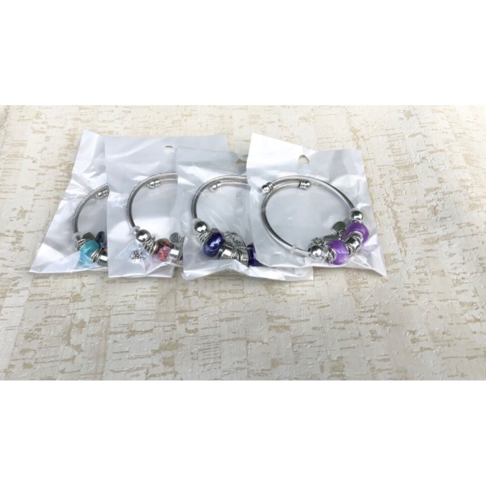 Lot of 6 Charm Bracelets, Alloy Silver Wrap Bracelets, Women Charm Bracelets